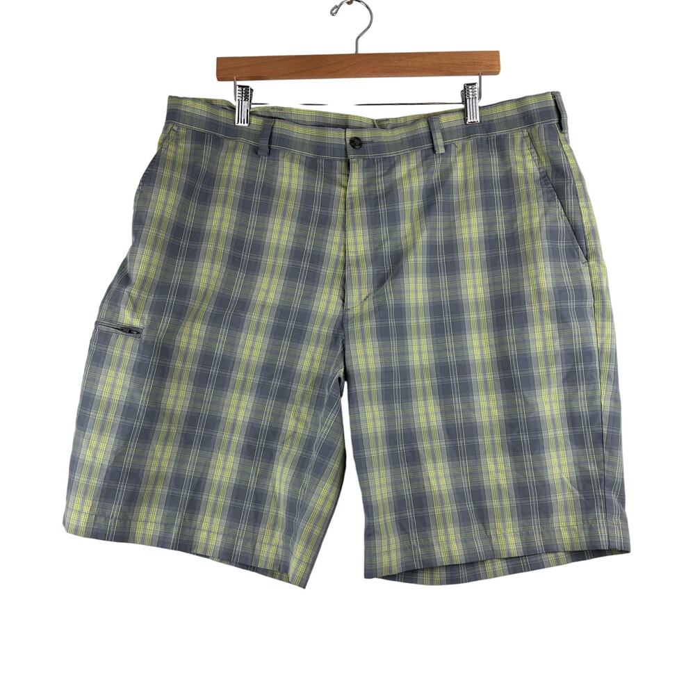 Grand Slam Chino Shorts Men's 40 Zip Grey Yellow Plaid Golf Office Country Club